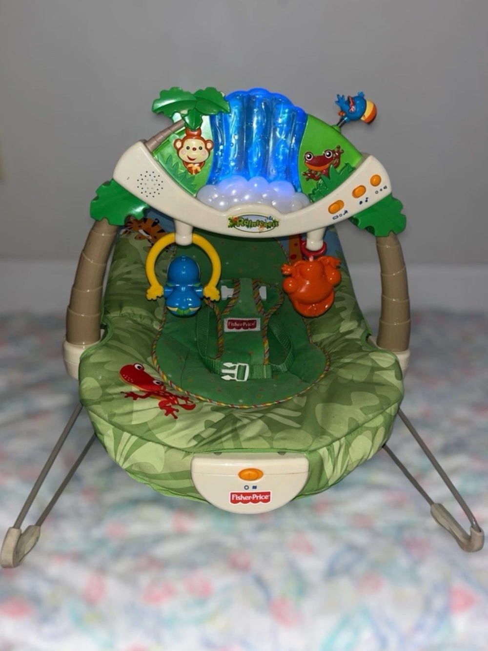 Fisher-Price Green Jungle Light-Up Infant Bouncer with Hanging Toys